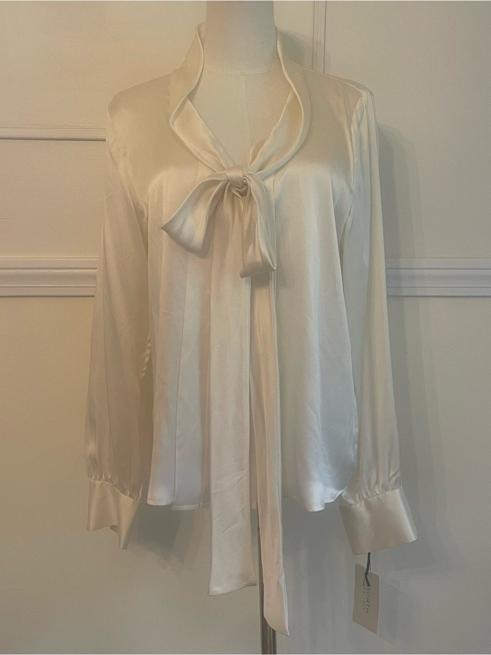 Luxurious Worth 100% Silk Cream Tie-Neck Blouse